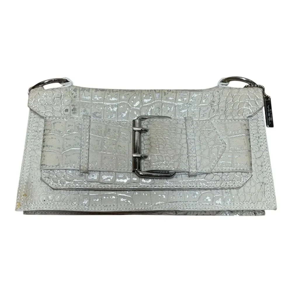 Tosca Blu Italian Leather Handbag Clutch Cream Silver Crocodile Texture